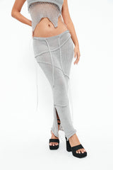 Low Waist Drawstring Split Hem Knitted Maxi Skirt