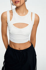 2 in 1 Cut Out Sleeveless Ribbed Tank Top
