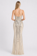 Boned Sequin Embroidered Formal Dress