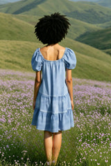 Short Sleeve Tiered Denim Dress