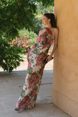 Satin Rosette Decor Halter Long Dress