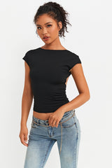 Open Back Short Sleeve Bodycon Crop Top