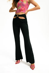 Cut Out Buckle Decor High Waist Flared Pants