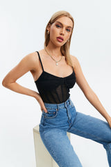 Mesh Splicing Boning Backless Bodysuit