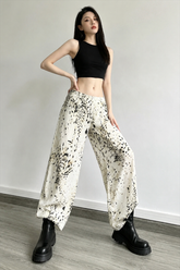 Retro Washed Leopard Wide Leg Jeans