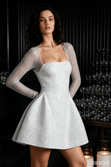Luxury Sequin Long-Sleeve A-Line Bow Backless Mini Sequin Dress
