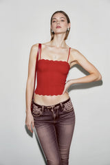 Vintage Solid Lace Camisole Mesh Sheer Top