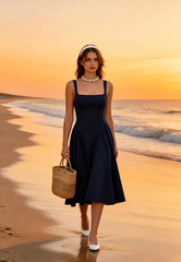 Elegant Square Neck Backless Fitted Cami Maxi Dress