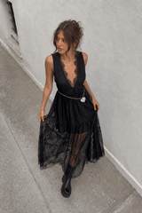 Sexy Solid V Neck Loose Lace Maxi Dress