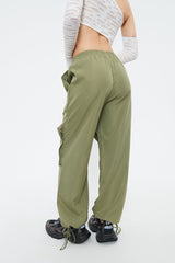 Elastic Waist Pocket Patched Drawstring Hem Cargo Pants