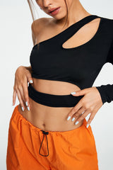 Asymmetrical Neck Cut Out One Sleeve Crop Top