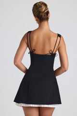Bow-Detail Pleated A-Line Mini Dress