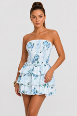 Elegant Floral Ruched Waist Mini Dress
