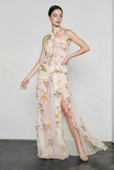 Halter Open Back Floral Sunset Vacation Dress