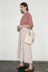 Vintage Floral Print A-line Pleated Streetwear Drawstring Midi Skirt