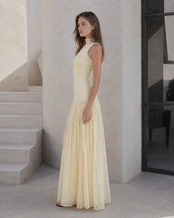 Yellow Sleeveless Mesh Boho Dress