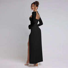 Embellished Side Split Maxi Dress in Black