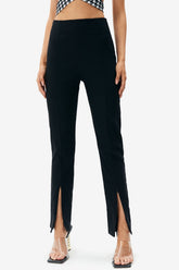 Solid Split Hem High Waisted Pants