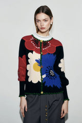 Vintage Floral Embroidered Knit Cardigan