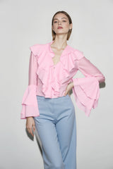 Chiffon Flare Sleeve Cropped Blouse
