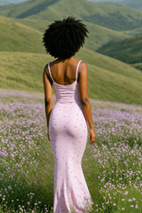 Ribbed Cherry Bodycon Maxi Floral Dress