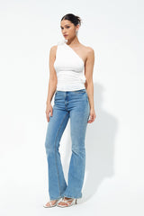 One Shoulder Three-dimensional Flower Ruched Top