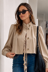 Short Khaki Puff Sleeve Trench Coat