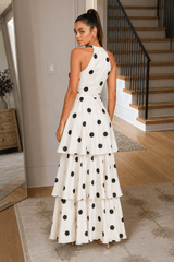 Polka Dot Halter Sleeveless Top Tiered Skirt Set
