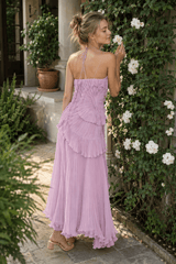 Elegant Neck Strap Ruffles Backless Floral Dress