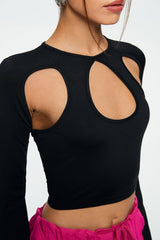 Solid Cut Out Thumb Hole Long Sleeve Top