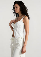 Cami Jacquard Lace Floral Button Tank Top