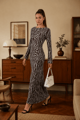 Floral Print Round Neck Bodycon Maxi Dress