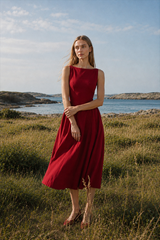 Fashion Solid Sleeveless Waisted Slim Midi Dress