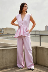 Romantic Cotton V Neck Sleeveless Vest Pants Two Piece Set
