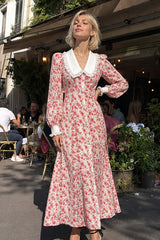 Collar Waist Cinched Stylish Floral Dress