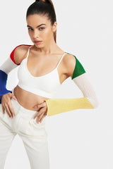 Knitted Colorblock Long Sleeve Top Without Cami Top