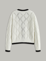 Contrast Trim Tie-Front Knit Cardigan