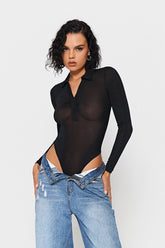 Lapel Neck Half Button Long Sleeve Bodysuit