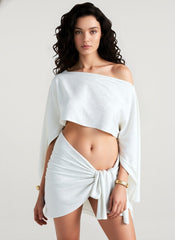Slanted Strap Cropped Linen Gothic Mini Dress