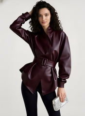Stand Collar Trench Leather Jacket