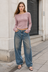 Y2K Button Accent Slim Long Sleeve Tee