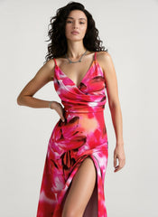 V-Neck Floral Print Split Strap Party Dress