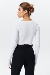 Slit Cuff Crop Long Sleeve Blouse