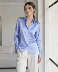 Slim Fit Collared Buttoned Long Sleeve Blouse