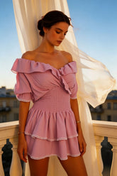 Summer Women Slash Neck Mini Dress
