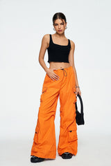 High Waist Pocket Patched Oversize Parachute Pants