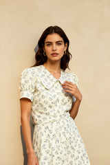 Floral Short Sleeve Peter Pan Collar Vacation Dress