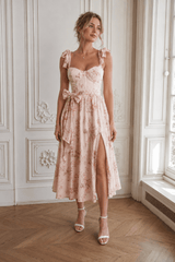 Floral Print Waist Tie Cami Midi Dress
