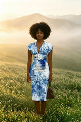 V Neck Sleeveless Wrap Dress Elegant Plaid Midi Dress