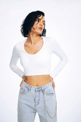 Basic Solid Ribbed Crop Long Sleeve Top